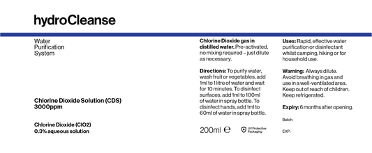 Chlorine Dioxide (ClO2) solution at 0.3% (3000 ppm), activated CDS for water purification 2 x 200ml – Ready to use, just dilute