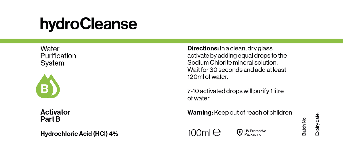 MMS Miracle Mineral Solution HCl kit. Sodium Chlorite and Hydrochloric Acid for Chlorine Dioxide Water Purification 2x100ml